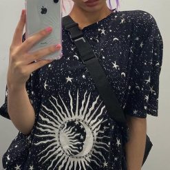 ItGirl Shop Astrological Sun Moon Black Oversized T-Shirt Indie Clothes