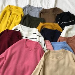 ItGirl Shop Basic Colors Flat Knit Pullover Sweater