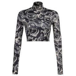 ItGirl Shop NEW Black Aesthetic Dragon Print High Collar Slim Crop Top