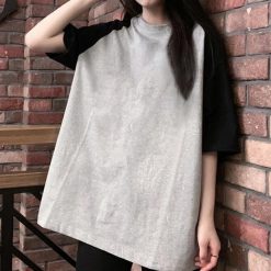 ItGirl Shop Black Light Gray Medium Sleeves Loose T-Shirt Aesthetic Grunge