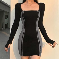 ItGirl Shop NEW Black Teenage Fashion Square Collar Slim Dress