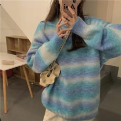 ItGirl Shop NEW Blue Pink Pastel Gradient Stripes Knit Loose Sweater