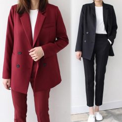 ItGirl Shop Dark Academia Outfits Casual Elegant Two Piece Black Red Suit