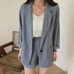 ItGirl Shop Casual Summer Thin Shorts + Blazer 2 Piece Suit Vintage Clothing