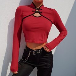 ItGirl Shop Chinese Style Elements Long Sleeve Slim Crop Top