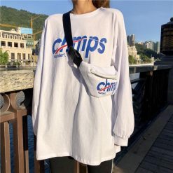 ItGirl Shop Chmps Logo Loose Long Sleeve Shirt 90s Fashion