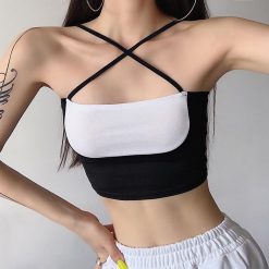 ItGirl Shop Contrast Color Cross Halter Cropped Top NEW