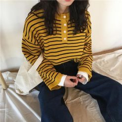 ItGirl Shop Contrast Stripes Knit Long Sleeve Loose Sweater Sweaters