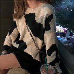 ItGirl Shop NEW Cow Print Oversize Round Neck Cotton Sweater