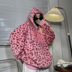 ItGirl Shop Cute Pink Leopard Print Soft Hooded Sweatshirt NEW