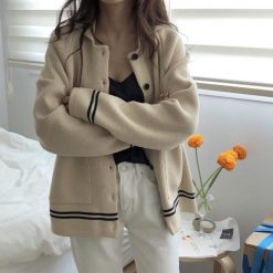 ItGirl Shop Cute Stripes Edge Beige Blue Cardigan Sweater