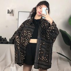 ItGirl Shop Dark Leopard Prints Retro Oversized Long Sleeved Shirt