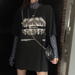 ItGirl Shop Disco Letter Print Turtle Neck Top + Black Retro Printed T-Shirt NEW