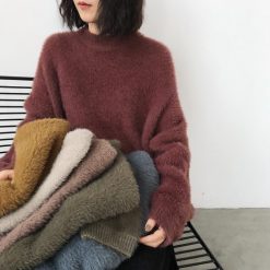 ItGirl Shop Fluffy Velvety Warm Round Neck Loose Sweater