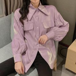 ItGirl Shop Glossy Lantern Sleeve Korean Fashion Chiffon Blouse NEW