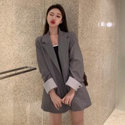 ItGirl Shop Gray Black Retro Oversized Long Jacket