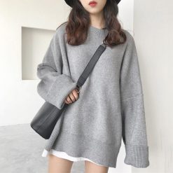 ItGirl Shop Gray Green Black Oversized Basic Knit Sweater Sweaters