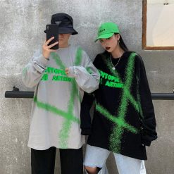 ItGirl Shop Sweatshirts Green Paint Printed Oversized Long Sleeve Sweatshirt