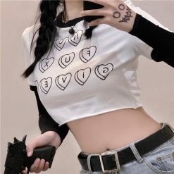 ItGirl Shop Heart Print Black And White Tumblr Cropped Top