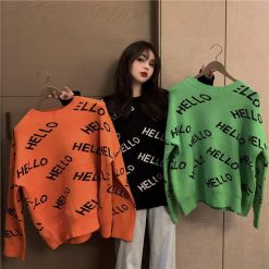 ItGirl Shop Hello Letter Print Oversized Knitted Sweater