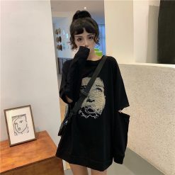 ItGirl Shop Joy Division Print Grunge Black White Loose Shirt