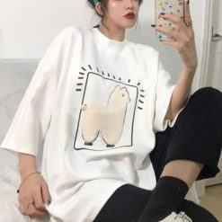 ItGirl Shop Kawaii Plush Alpaca Cartoon Loose T-Shirt Cute Plus Size