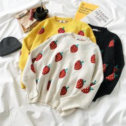 ItGirl Shop Knit Strawberry Pattern Cute O-Neck Sweater