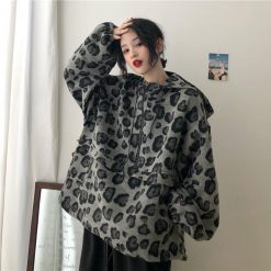 ItGirl Shop Leopard Pattern Animal Print Oversized Hooded Sweatshirt NEW