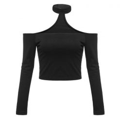 ItGirl Shop Long Sleeve Open Shoulders Choker Top Pastel Goth