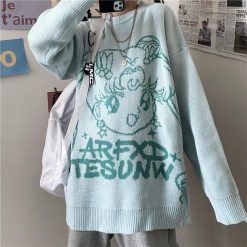 ItGirl Shop Mint Black Retro Sailor Moon Knit Loose Sweater