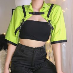 ItGirl Shop Neon Color Straps Metallic Chains Cropped Top Egirl Outfits