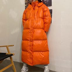 ItGirl Shop NEW Orange Black Oversize Hooded Down Long Jacket