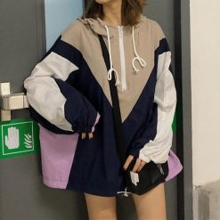 ItGirl Shop Oversize Sporty Windbreaker Hooded Retro Style Jacket