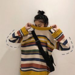 ItGirl Shop Oversized 90S Contrast Stripes Knitted Sweater Artsy Outfit