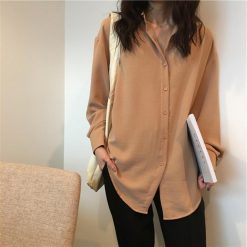 ItGirl Shop Oversized Beive Buttons Collar Long Blouse