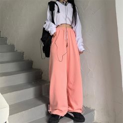 ItGirl Shop Hot Pastel Peach Gray Comfy High Waist Loose Pants