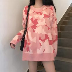 ItGirl Shop NEW Pink Camouflage Pattern Oversized Long Sleeve Sweatshirt