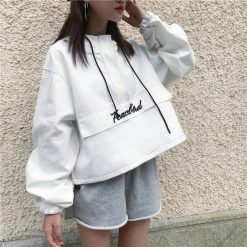 ItGirl Shop NEW Pocket Letter Printing Hooded Cropped Bomber Jacket