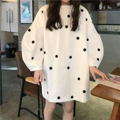 ItGirl Shop Polka Dot Puffed Sleeves Oversized Sweater Mini Dress