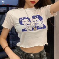 ItGirl Shop NEW Portrait Printed Korean Fashion White Cropped Top