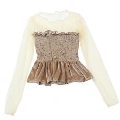 ItGirl Shop Princess Shiffon Shoulders Sleeve Velvet Corset Blouse