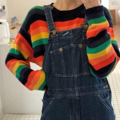 ItGirl Shop Rainbow Striped Round Neck Knitted Sweater