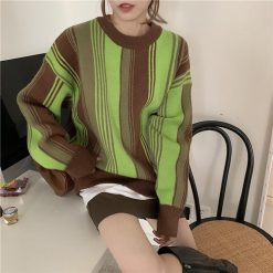 ItGirl Shop Retro Contrast Striped Knit Loose Pullover Sweater ???? Valentines Day