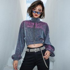 ItGirl Shop NEW Sparkly Cropped Retro Long Sleeved Jacket