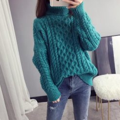 ItGirl Shop Thick Braids High Neck Knit Warm Sweater NEW