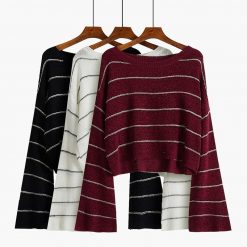 ItGirl Shop Thin Stripes Teenage Fashion Knit Cropped Sweater