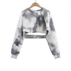 ItGirl Shop Tie Dye Irregular Cutout Hem Loose Cropped Sweatshirt