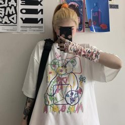 ItGirl Shop Ulzzang Bear Line Drawing Print Oversized T-Shirt