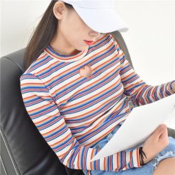 ItGirl Shop Indie Clothes Vintage Heart Hole Stripes Slim Long Sleeve