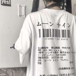 ItGirl Shop White Black Barcode Print Japanese Egirl Loose T-Shirt